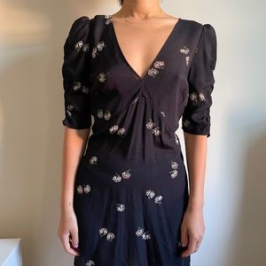 Reformation mini dress w ruched sleeve perfect for summer